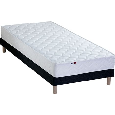 Ensemble matelas mousse réversible STRATUS et sommier confort français 90 x 190 cm Sommier Noir (1/5)