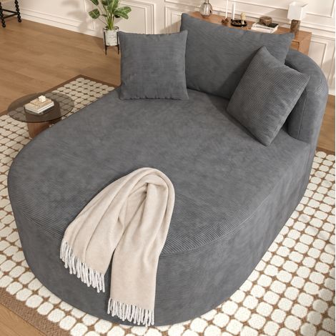 Sillón relax ovalado de pana, respaldo mullido, sin montaje, gris oscuro (1/5)