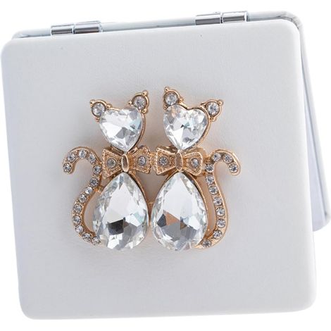 Miroir De Maquillage Portable Double Face Mini Miroir Grossissant Design Chat Tendance pour Femmes Et Filles (1/5)