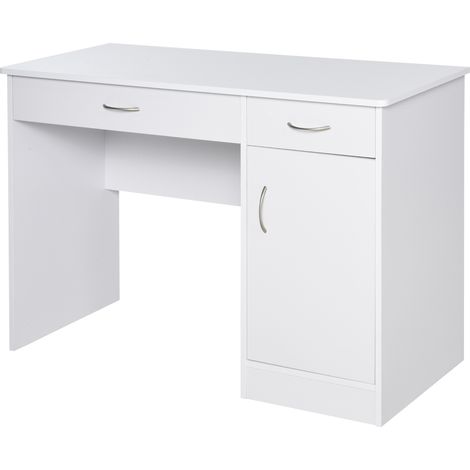 Bureau moderne pour PC et ordinateur avec 2 tiroirs et 1 armoire, bureau avec bibliothèque gain de place pour bureau ou chambre en bois, blanc (1/5)