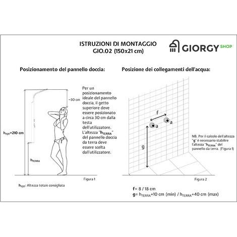 Giorgy – Colonne de douche hydromassante 150 cm – Acier inoxydable brossé – 4 jets orientables – Installation facile sans électricité