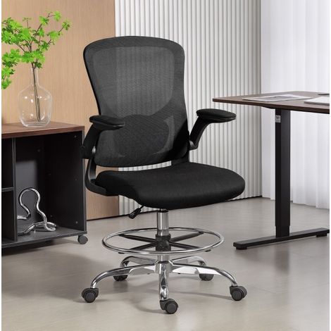 MEUBLIV Chaise de bureau haute noire avec soutien lombaire 4D, hauteur réglable et roulettes (1/5)