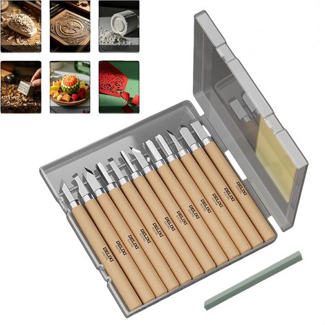 Lot de 12 couteaux de sculpture sur bois – Outils manuels pour l'art du bois, la gravure, les tampons en plâtre et la sculpture sur fruits et légumes. (1/5)