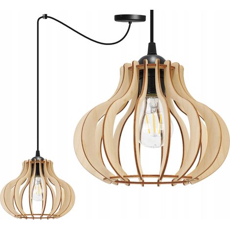 LAMPADA A SOSPENSIONE, LAMPADARIO DA SOFFITTO, IN LEGNO, PARALUME A LED (1/5)