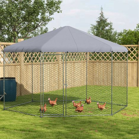 Freiluft-Hühnerstall, 10 m², eingezäunter Auslauf, 400 x 346 x 263 cm - überdachter Bereich - für 10-15 Hennen