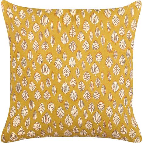 Throw Cushion GINNALA Cotton 45 x 45 cm Yellow Plant Pattern