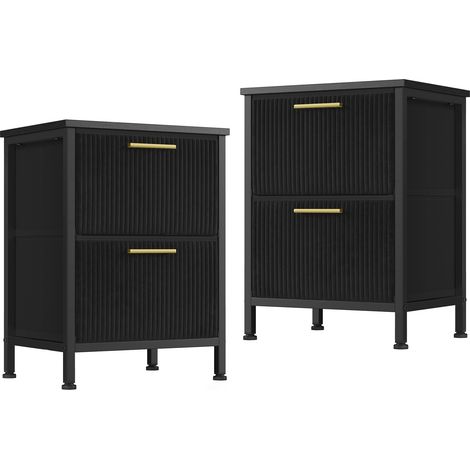Table de Chevet Lot de 2 avec 2 Tiroirs en Velours Côtelé, Bout de Canapé, 39,6 x 30 x 53,2 cm, Noir (1/5)