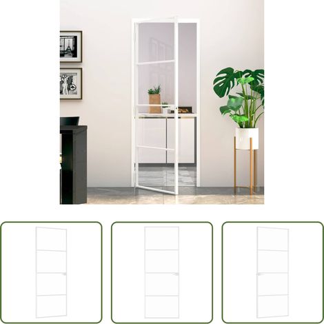 vidaXL Aluminium Tür -  Innentür Weiß 76x201,5 cm Hartglas & Aluminium Schlank