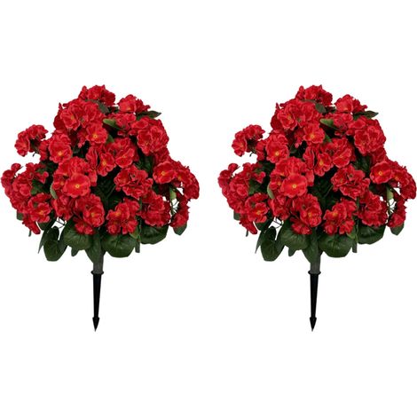 Lot de 2 buissons topiaires artificiels Bégonia – Plantes décoratives réalistes, résistantes aux UV, avec piquet – Décoration pour jardin, terrasse, porche, maison – Sans entretien – Couleur : rose (1/5)