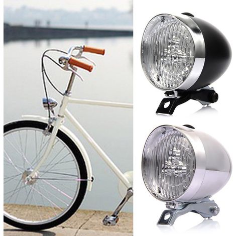 Éclairage avant pour vélo - Style rétro - 3 LED - Alimentation par piles - 2 modes d'éclairage - Support inclus