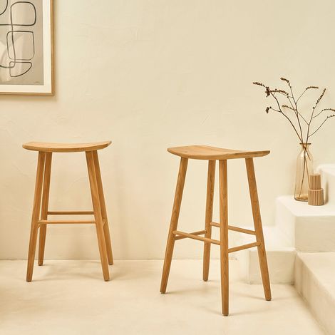 Lot de 2 tabourets en teck massif 75 cm (1/5)