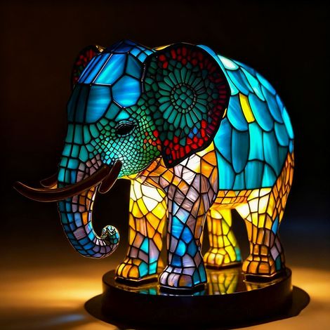Lámpara de mesa con forma de elefante de nariz larga (funciona con pilas) - Lámpara de mesa retro - Luz nocturna con forma de animal en 3D - 17 cm - Adorno luminoso LED en 3D