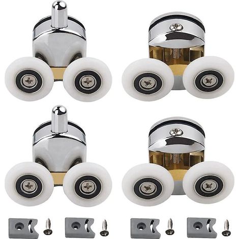 Lot de 4 roulettes doubles pour porte de douche coulissante, 2 roues de 23 mm de diamètre en alliage de zinc pour salle de bain (1/5)