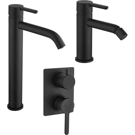 Miscelatori lavabo alto bidet e incasso doccia con deviatore nero opaco Jacuzzi rubinetteria Sunset per piletta click clack (1/5)