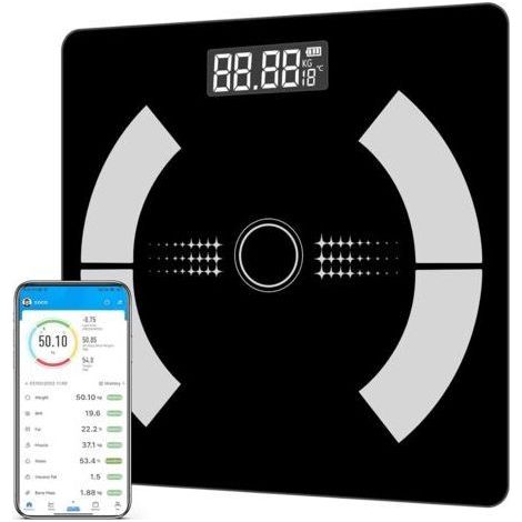 Pèse personne de salle de bain – Balance connectée avec 12 données corporelles – Analyse BMI, graisse, masse osseuse, BMR, musculaire – Bluetooth 4.0 (1/5)