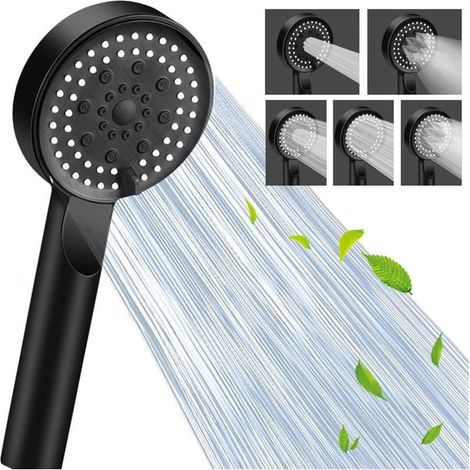 Pommeau de douche haute pression 5 réglages avec poche, économique en eau, anti-fuite et réglable pour salle de bain (1/5)