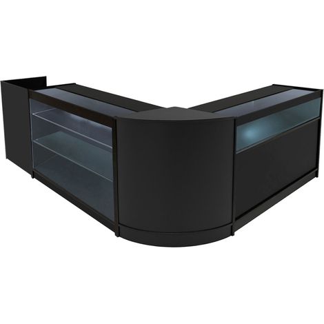 Comptoirs de Vente en MDF Noir à LED Blancs Ensemble Polaris CM60 TB60 K1200 B1200 3 Unités de Rangement Étagères Internes Portes Coulissantes Verouillables Réception Bureau Vêtements [Clés INCLUS] (1/5)