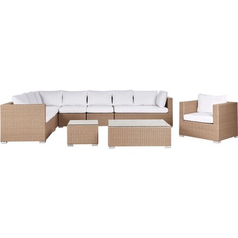 Garden Lounge Set with Table 8 Seater XXL Right Hand Modular PE Rattan Sand Beige (1/5)