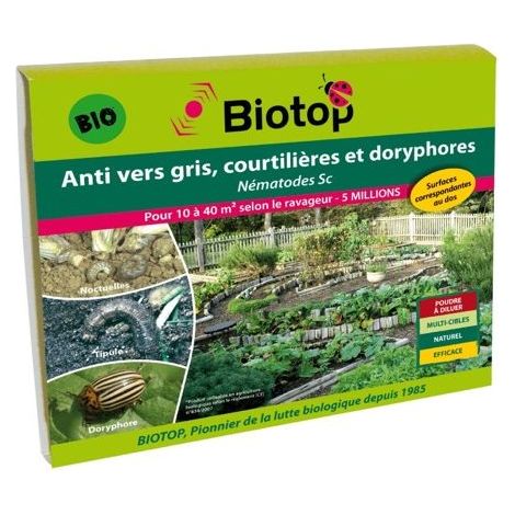 Nématodes SC anti vers gris et doryphores 5M – Traitement préventif et curatif – Pour 10m² – Efficacité visible en 48h – Biotop