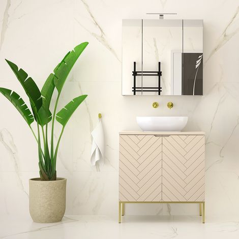 Badezimmer Set 2-teilig in Beige mit gefrästen Fronten ANGERA-140 (1/5)