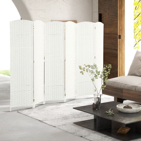 Biombo separador de ambientes plegable de 6 paneles 240 x 170 cm madera y PP blanco OKWISH (1/5)