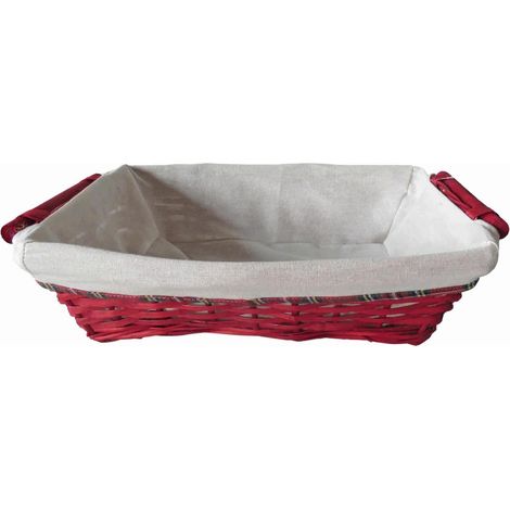 Cesto rettangolare in vimini rosso foderato, 49/45x34x12 cm (kit da 3)