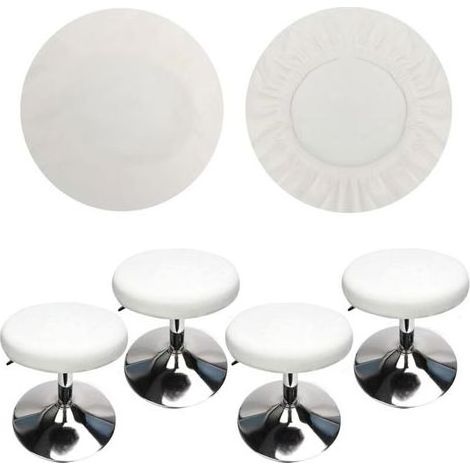 (4 Pièces Blanc)Housse Tabouret Rond Housse Tabouret de Bar, Tissu de Luxe, Diamètre 30-40cm, Extensible, Infroissable, Lavable et Anti-Poussière (1/4)