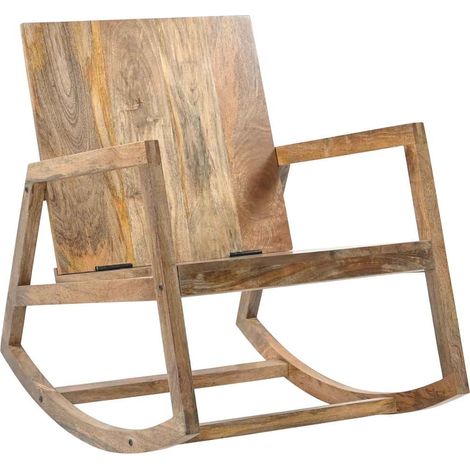 Maison Exclusive - Sedia a Dondolo Marrone in Vera Pelle e Legno Massello di Mango (1/5)