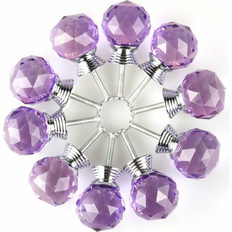 royaluxe - Lot de 10 Poignée Bouton de Porte forme Diamètre 30mm Cristal Violet, Boutons d'armoire Mant Rond Verre Boutons Décoration pour Meuble Tiroir (1/3)