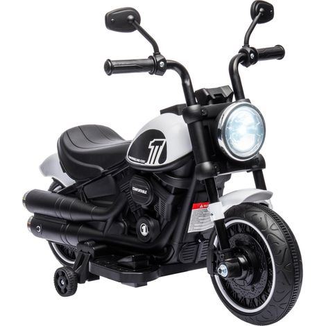 Moto électrique pour enfants 3 km/h 6 V avec phare LED 2 roues d'entraînement de 18 à 36 mois avec moteur puissant blanc