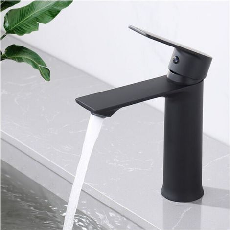 Black Bathroom Sink Faucet Single Hole Mixer Hot and Cold Water Mixer for Bathroom in Stainless Steel (With 80cm Hose) (1/4)