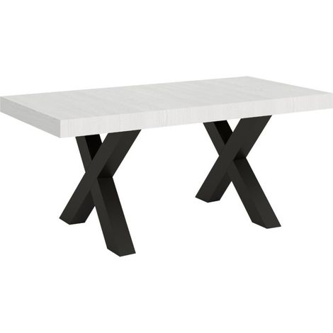 Table à manger rectangulaire blanc et pieds métal gris foncé Tsara 160 cm (1/5)