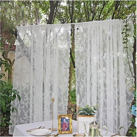 Emsemble de 2 pièce Rideau en dentelle, facile à installer Rideau doux pour la peau semi-transparent blanc -150x200cm (1/4)
