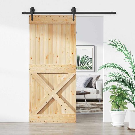 vidaXL Porte coulissante Naturel et noir 90 x 210 cm (1/4)