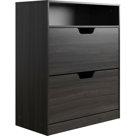 Relaxdays Schuhschrank mit Ablage, HBT 102x80x24 cm, für 12 Paar, 2 Klappen, Flur, schmaler Schuhkipper, Holzoptik, grau