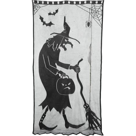 Voilage Halloween Sorcière Noire Dentelle Fenêtre Rideau Chauve-souris Décoration Fête Maison (1/5)
