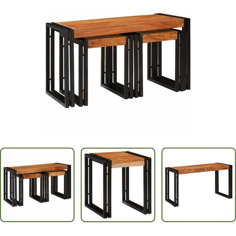 Akazienholz - Nestingtisch 3 pcs Massivholz Akazie und Metall (1/5)