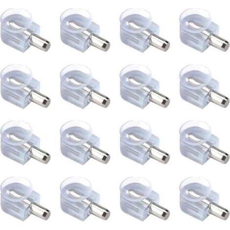 16 Pièces Chevilles De Support D'Étagère, Support de plan en cristal avec ventouse pour vitres, De L en Bois Et Verre De Armoire Rangement Meuble Placard Bibliothèque, tige 5 mm (transp (1/5)