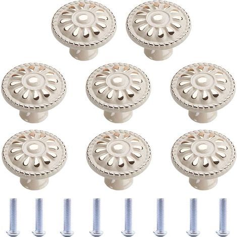 Bouton de Meuble 8 Pièces Poignée de Tirage de Tiroir Rond Boutons D'Armoire Bouton Tiroir Poignée de Meuble Cuisine Armoire à Tiroirs Porte Boutons Blanc Bouton de Meuble Vintage (1/5)