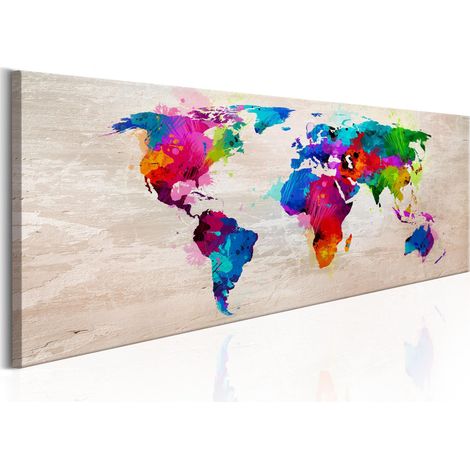 Quadro - World Map: Finesse of Colours - 150x50 (1/4)
