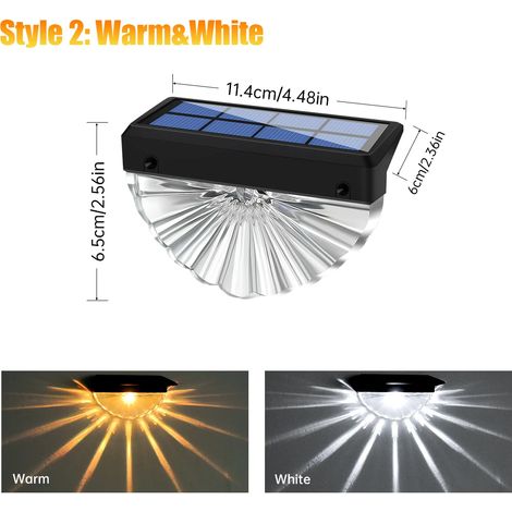 (Lot de 2 - Blanc chaud) Lampes solaires LED étanches pour terrasse, escaliers, allée, jardin, clôtures - Blanc chaud/couleurs changeantes (1/5)