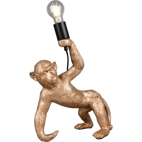 Lampe de table lampe de table singe doré figure de chambre à coucher, interrupteur à câble, 1x E27 douille, LxlxH 31,5x17,5x35,5 cm