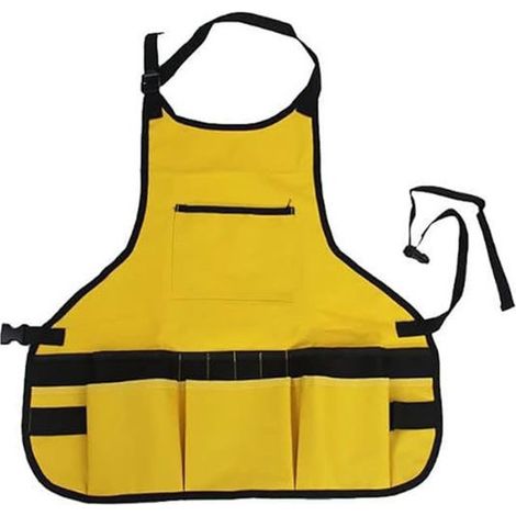 Delantal de jardín ajustable con bolsillos, de tela Oxford gruesa, resistente al agua y al desgaste, color amarillo, talla única (1/5)