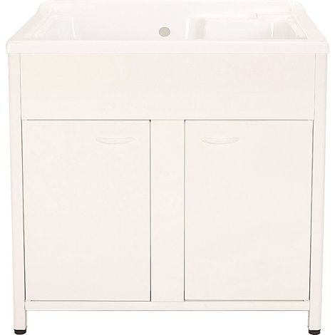 Mobile Lavatoio da Esterno in Polipropilene e Alluminio 75x60x83 cm con Doppia Vasca Bianco (1/3)
