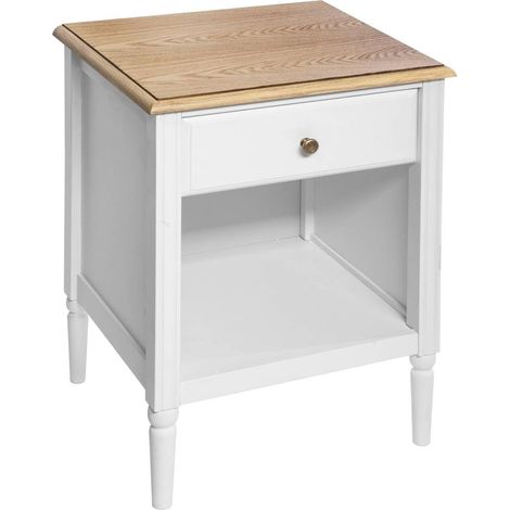 Table de chevet Solen, blanche et bois, L 45 x P 40 x H 61 cm, 1 tiroir, niche de rangement – pour chambre, salon, meuble d'appoint (1/5)
