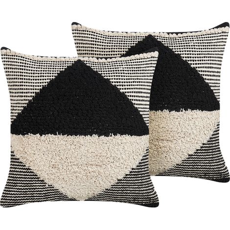 Conjunto de 2 cojines de algodón beige negro 50 x 50 cm patrón geométrico Khora