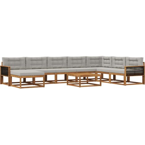Outdoor Sofa Set with Cushion 9 pcs Natural and Light Grey vidaXL (1/5)