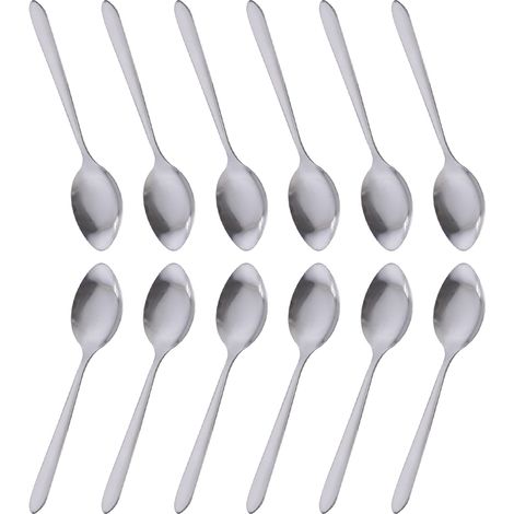 12 cuillères à café en acier inoxydable, finition miroir, bord lisse, usage cuisine/restauration/événement