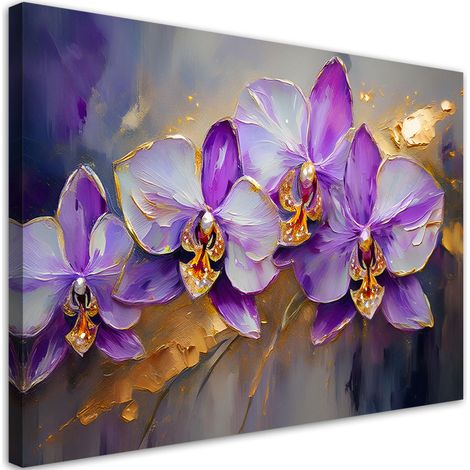 Tableau déco Orchidées peintes Fleurs violettes 60x40 (1/5)