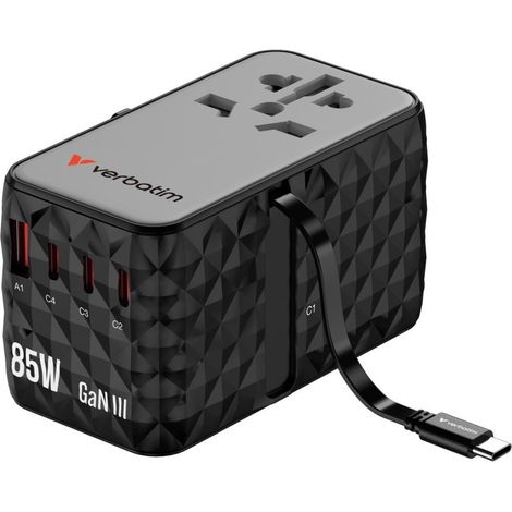 Verbatim Charge 'n' Travel GaN III Globaladapter 4x USB-C PD 3.0 QC 4+ 70W, 1x USB-A QC 4+ 60W (1/5)
